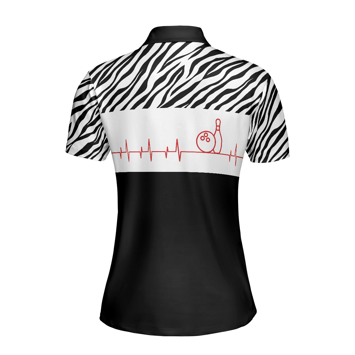 Bowling Heartbeat Women Polo Shirt, Zebra Pattern Short Sleeve Women Polo Shirt, Bowling Shirt For Ladies