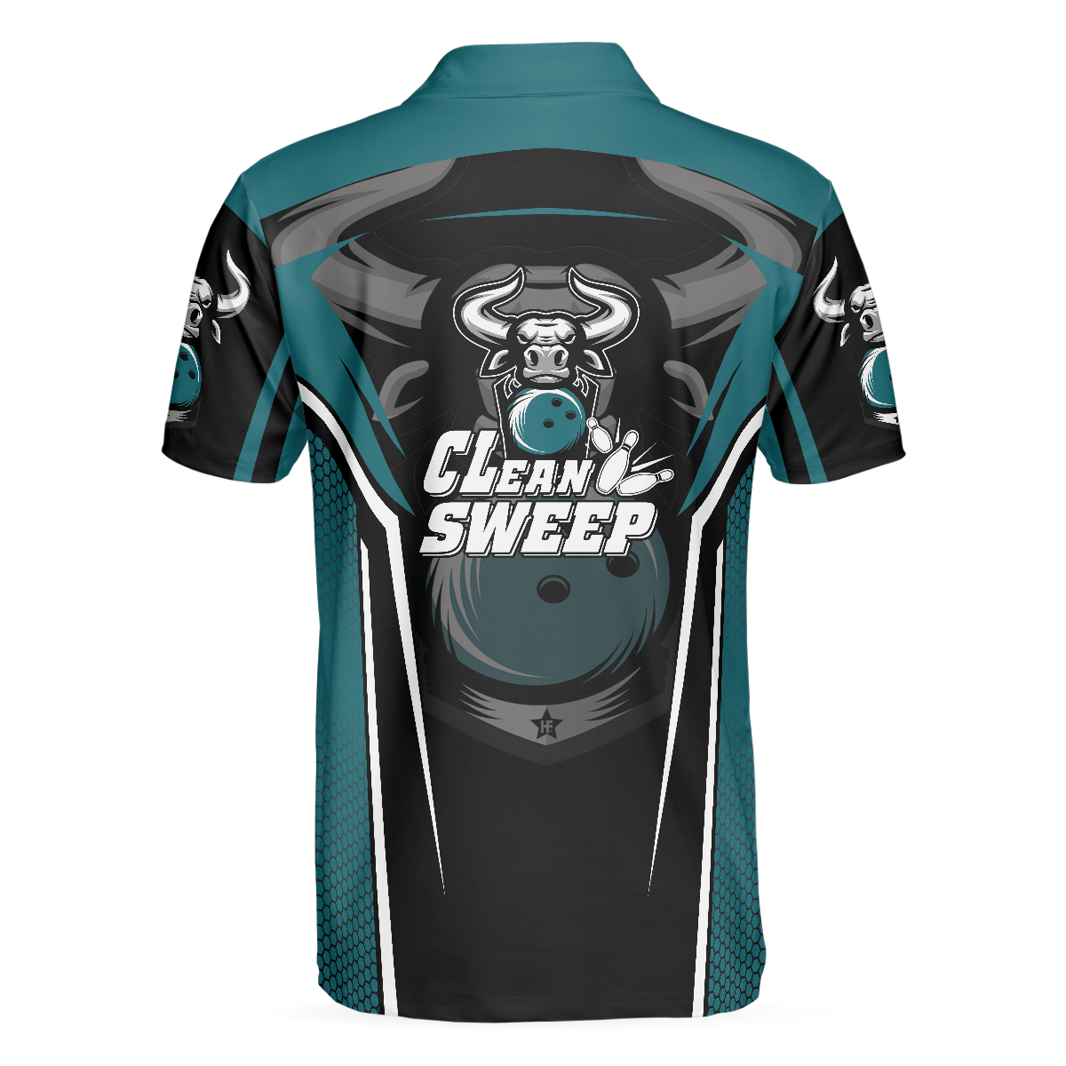 Clean Sweep Bowling Bull Short Sleeve Polo Shirt, Digital Bowling Alley Polo Shirt, Best Bowling Shirt For Men