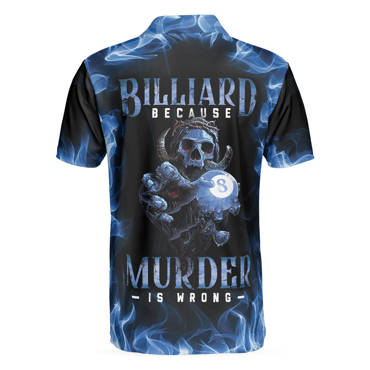 Men Polo Shirt - Billiards Murder Polo Shirt, Blue Flame Billiards Shirt Design - Skull Eight Ball Billiards Shirt For Men