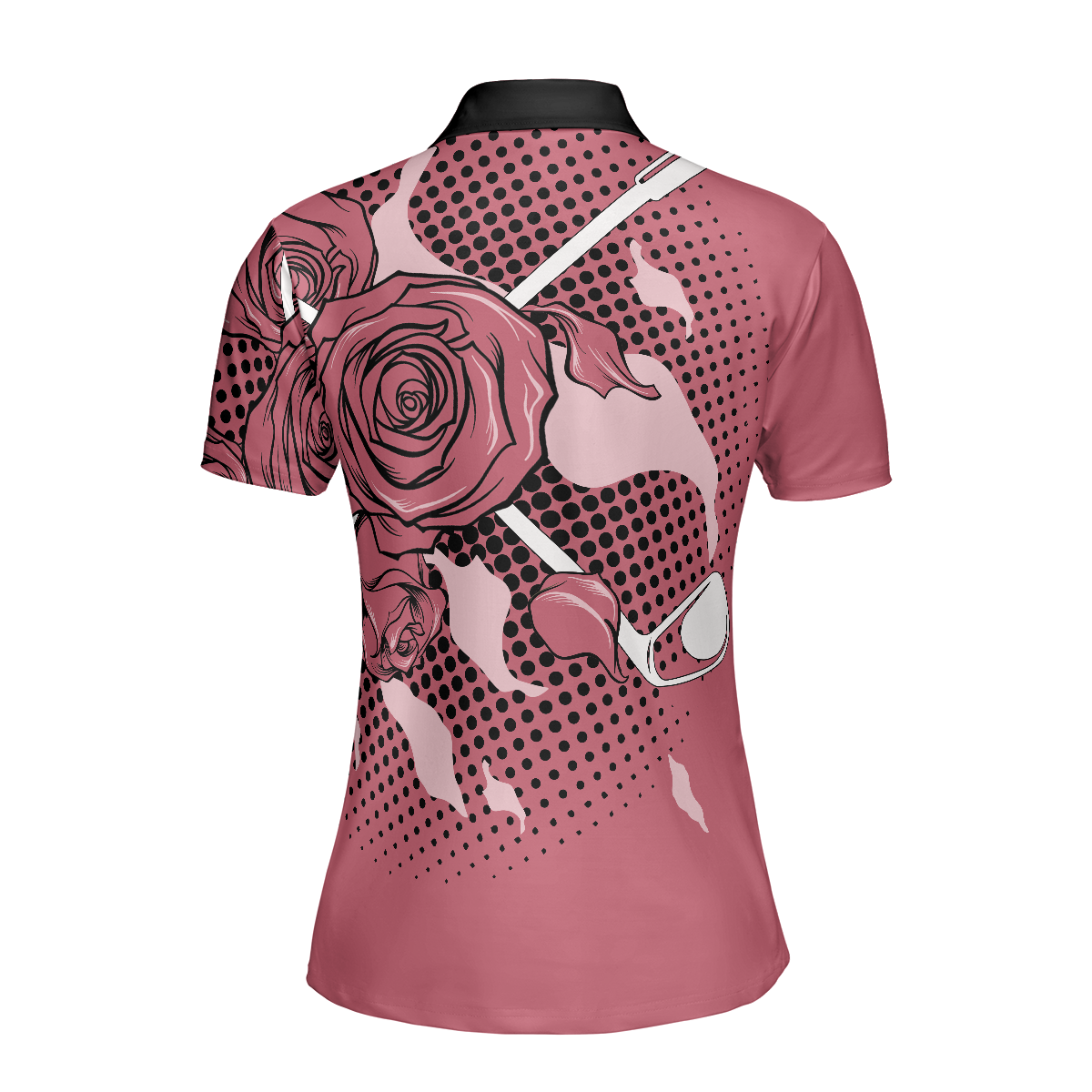 Golf Pink Skull Ladies Short Sleeve Women Polo Shirt, Rose Golf Shirt For Ladies, Cool Female Golf Gift