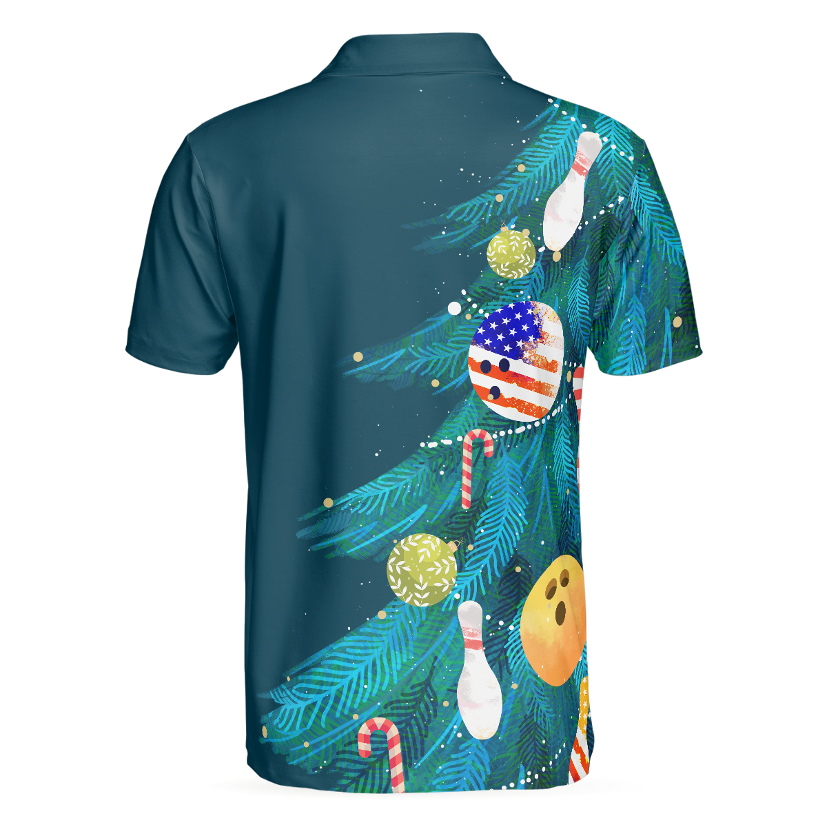 Bowling Men Polo Shirt - Christmas Tree Decorations with Bowling Men Polo Shirts, American Flag Polo Shirt For Men - Perfect Gift For Friend, Family, Bowling Lovers