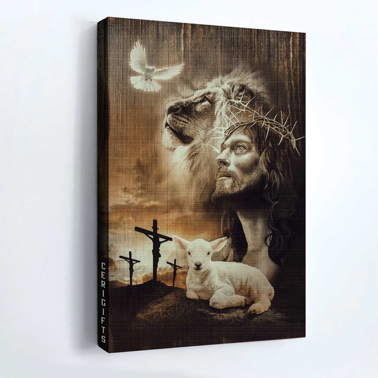 Jesus Portrait Canvas - Lion of Judah, Lamb of God, Jesus painting Canvas - Gift for Christian - The old rugged crosses Portrait Canvas