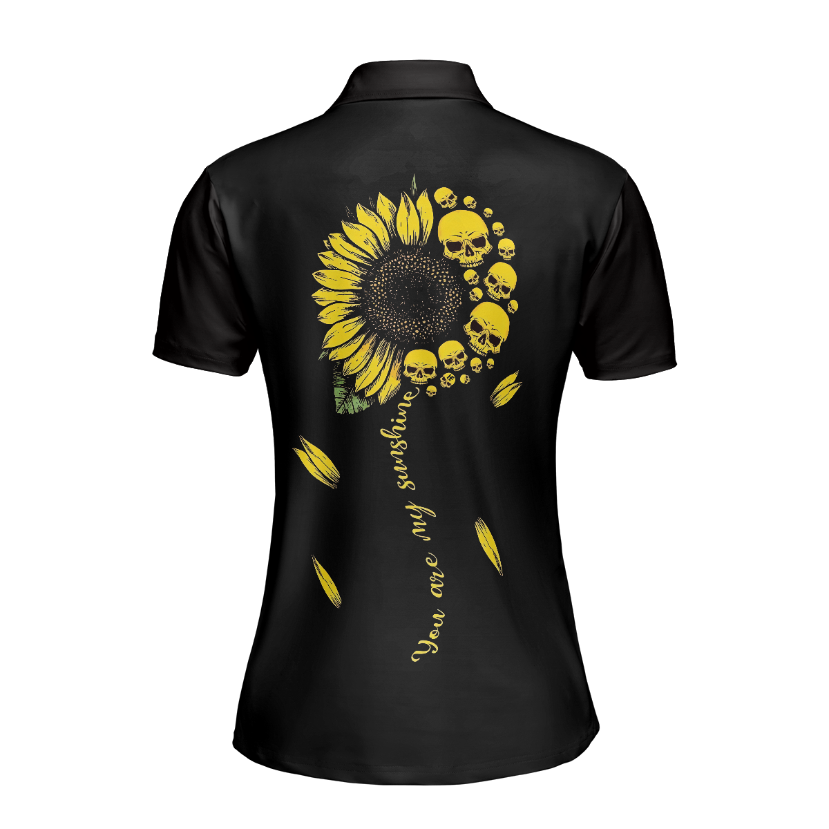 You Are My Sunshine Skull Sunflower Short Sleeve Women Polo Shirt, Black Skull Polo Shirt For Ladies - Perfect Gift For Women