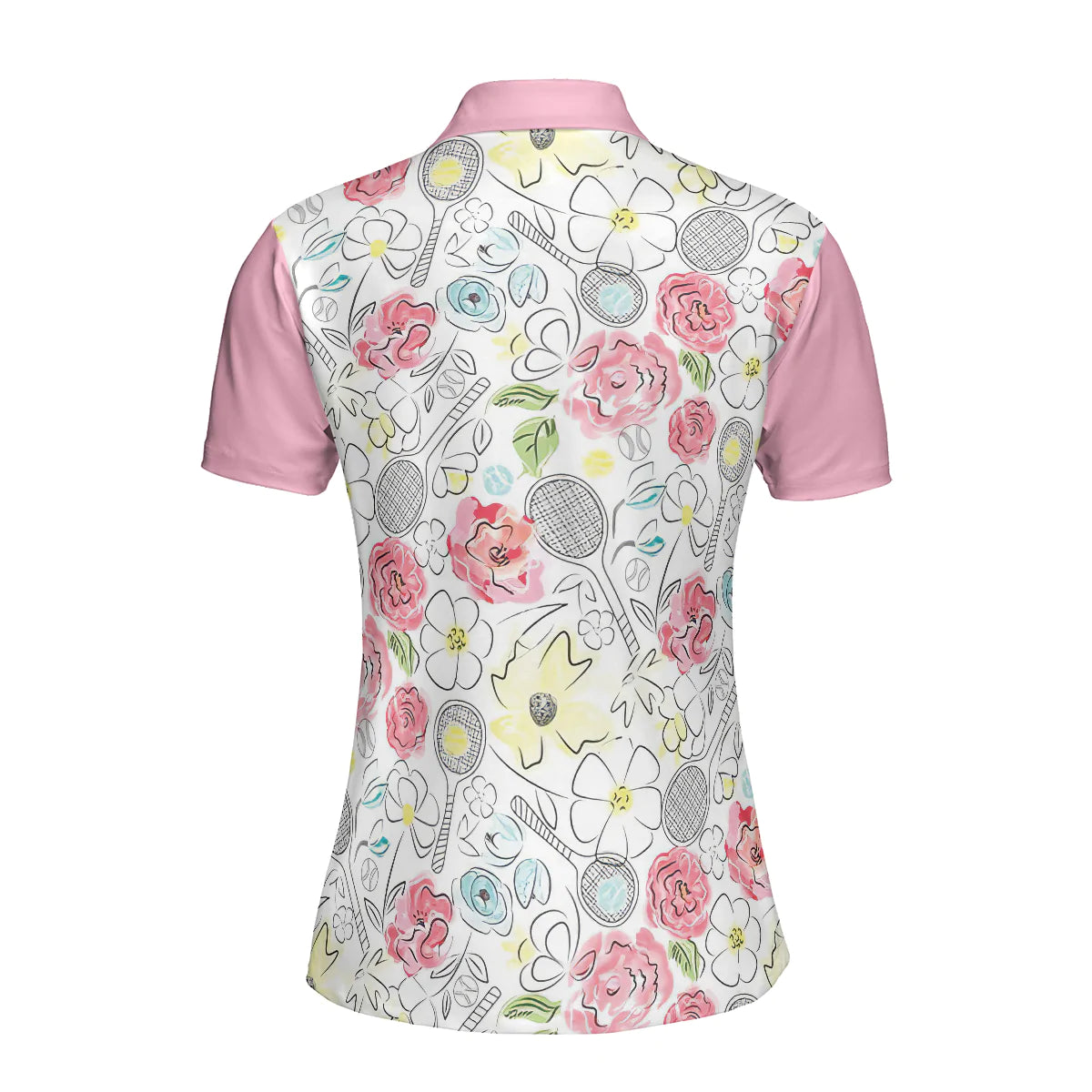 Women Polo Shirt - Lovely Pink Floral Tennis Pattern Short Sleeve Women Polo Shirt - Gift For Golfer