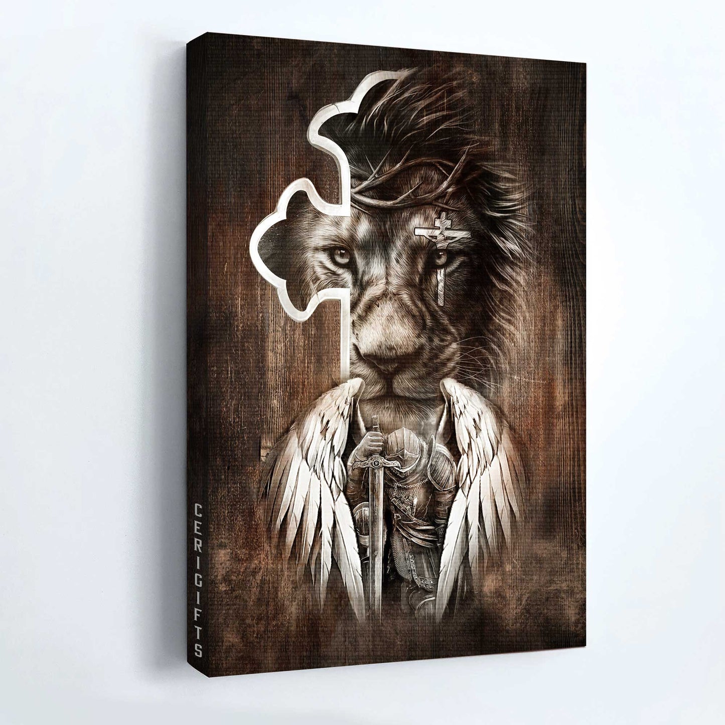 Jesus Portrait Canvas - Lion of Judah, Knight of God, Warrior with wings, Fight for Jesus Canvas - Gift for Christian Portrait Canvas