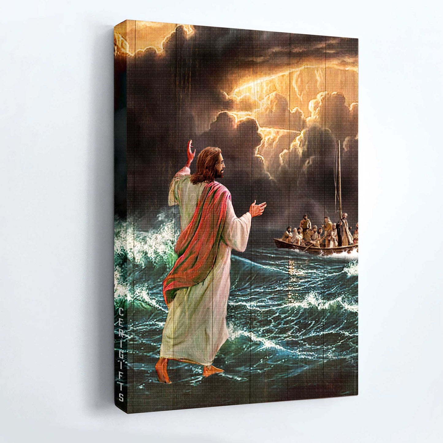 Jesus Portrait Canvas - Stunning Storm, Walking With Jesus Canvas - Gift For Christian - Jesus Walking On Water Canvas