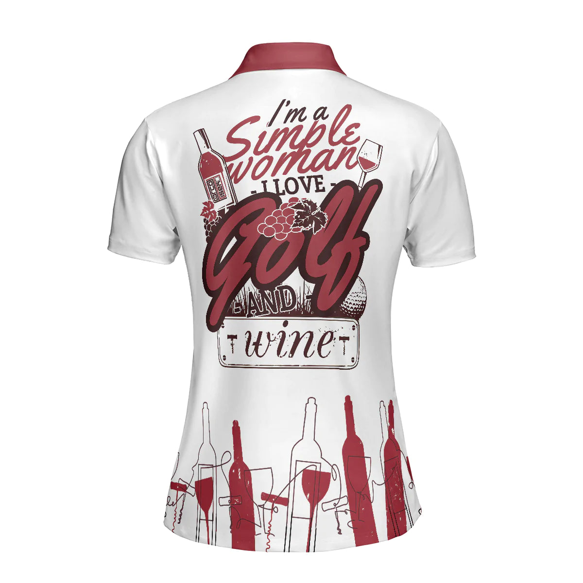 Wine Golf Women Polo Shirt, I'm A Simple Woman Short Sleeve Shirt For Ladies, Golf Gift For Wine Lovers