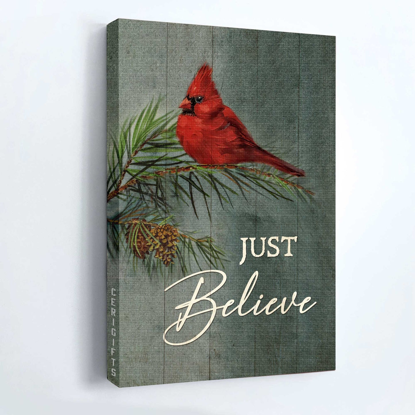 Jesus Portrait Canvas - Pretty cardinal, Pine cone tree, Jesus painting, Just believe Canvas - Gift for Christian Portrait Canvas