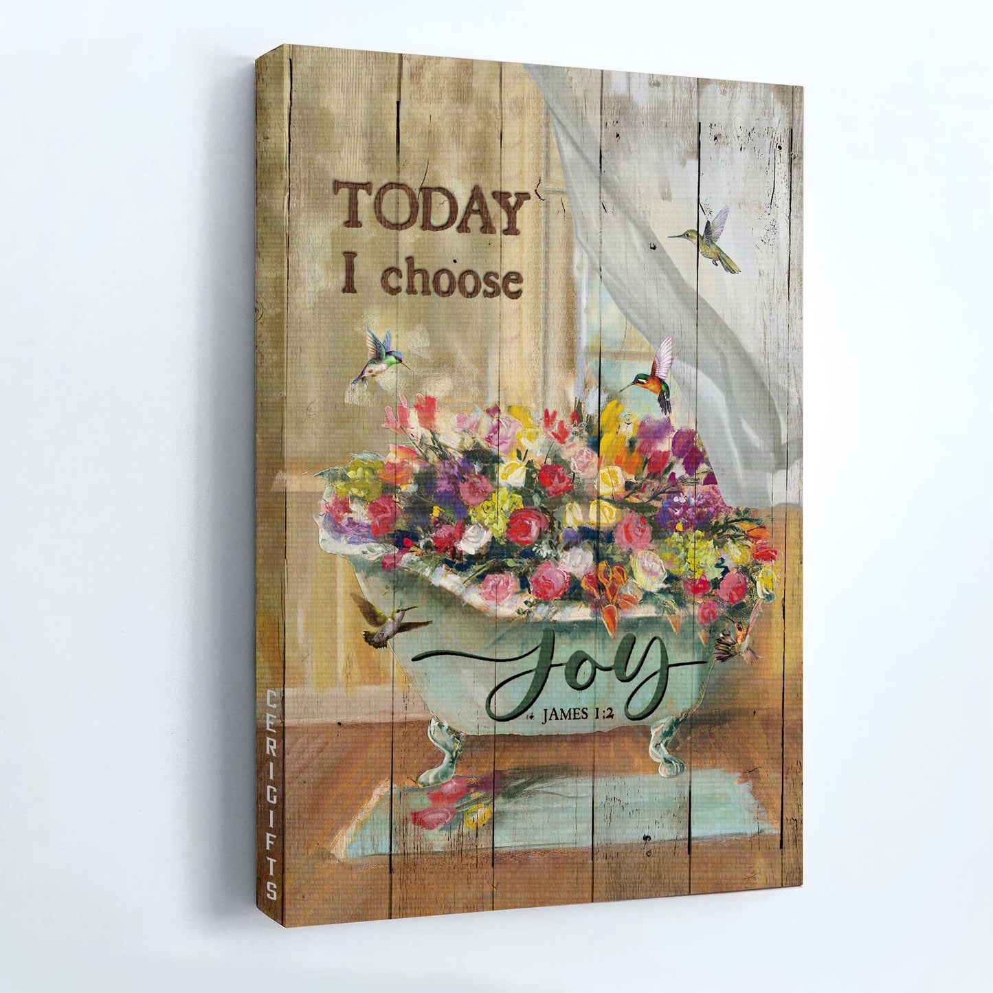 Jesus Portrait Canvas - Lovely hummingbird, Flowers in bathtub, Rose painting Canvas - Gift For Christian - Today I choose joy Portrait Canvas