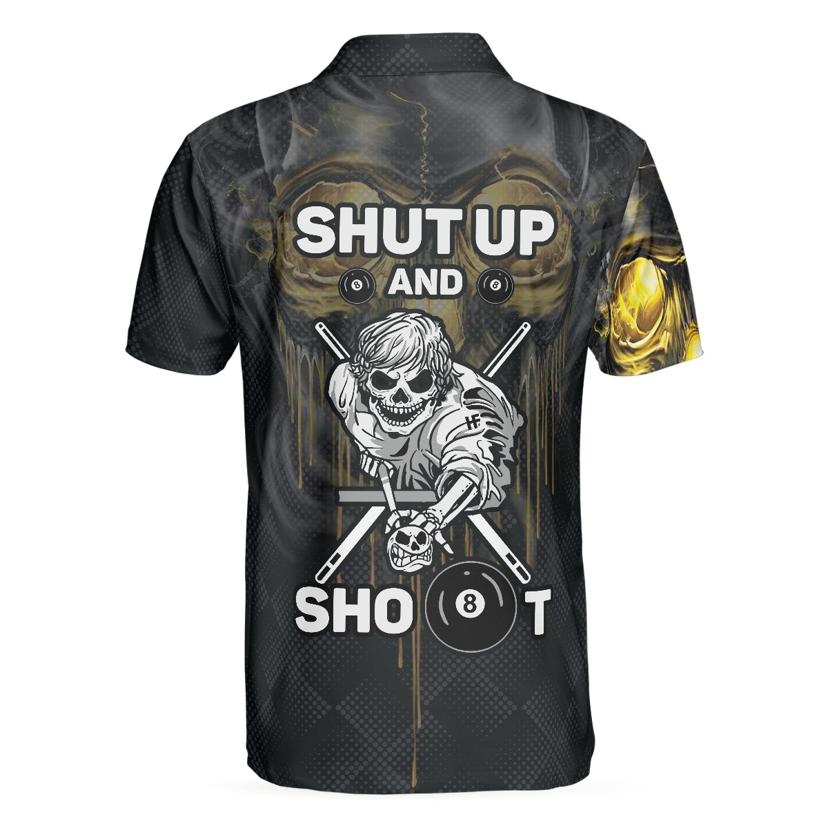 Skull Billiards Polo Shirt, Black Skull Billiards Shirt Design For Men, Scary Halloween Gift Idea - Perfect Gift For Men, Halloween, Billiard Lovers