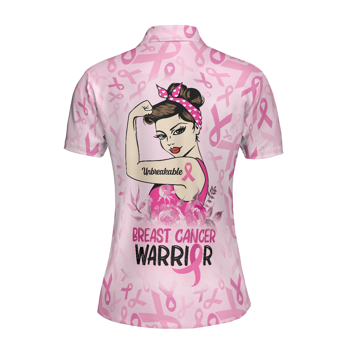 Unbreakable Breast Cancer Warrior Pink Breast Cancer Awareness Short Sleeve Women Polo Shirt - Perfect Gift For Women