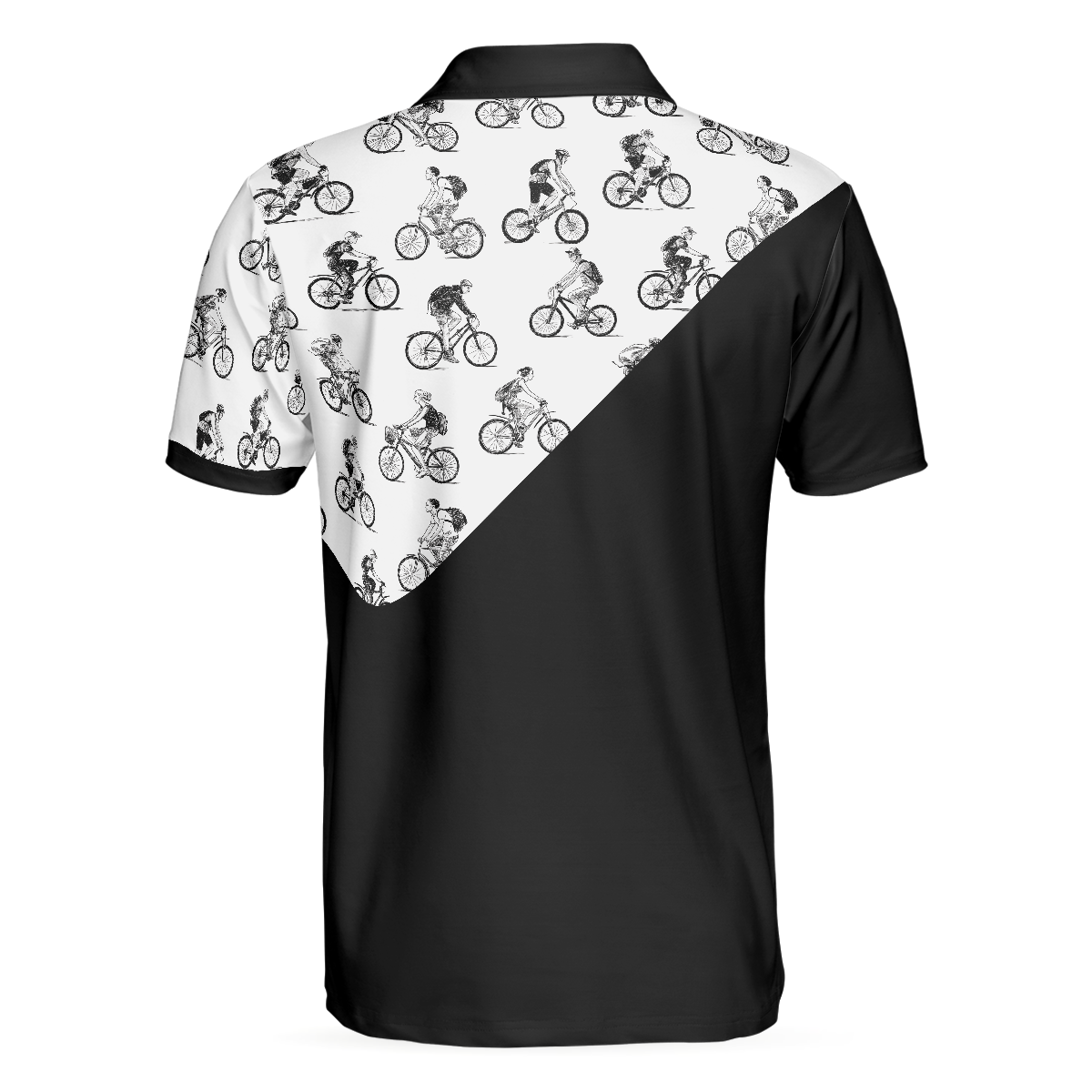 Cyclists Sketch Pattern Polo Shirt, Black And White Cycling Pattern Polo Shirt, Sporty Shirt For Cyclists