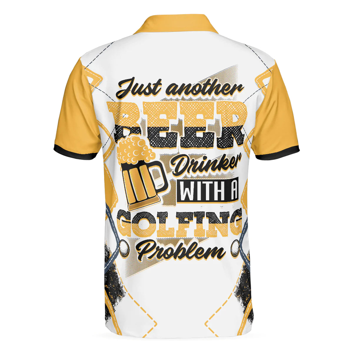 White And Yellow Argyle Pattern Golf Men Polo Shirt, Just Another Beer Drinker With A Golfing Problem Shirt, Gift For Male Golfers