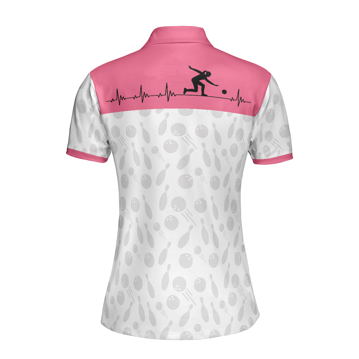 Bowling Is My Heart Bowling Short Sleeve Women Polo Shirt, Bowling Balls And Pins Pattern Polo Shirt For Ladies