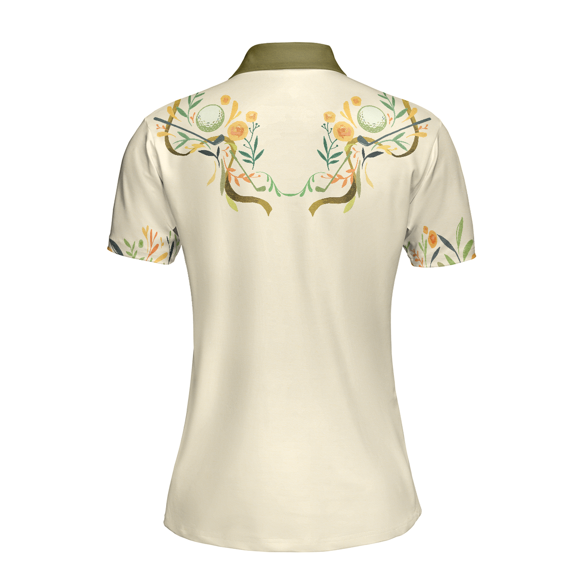Golf Motif Cream Short Sleeve Women Polo Shirt, Gift Idea For Female Golfers