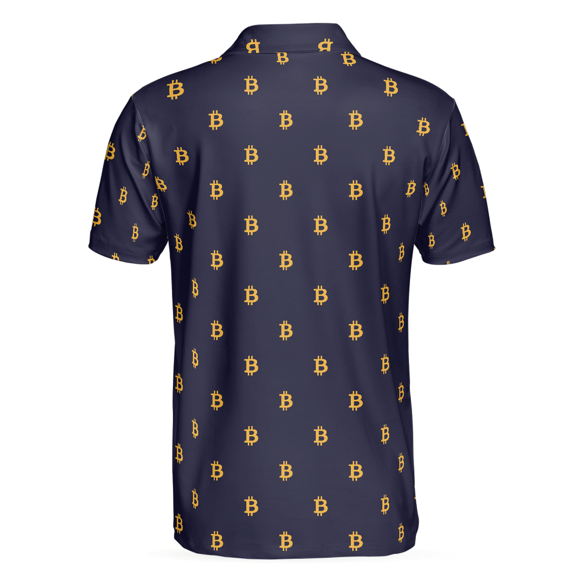 Seamless Pattern Sign Bitcoin Polo Shirt, Navy Blue And Gold Polo Shirt, Best Cryptocurrency Shirt For Men - Perfect Gift For Men, Golfer