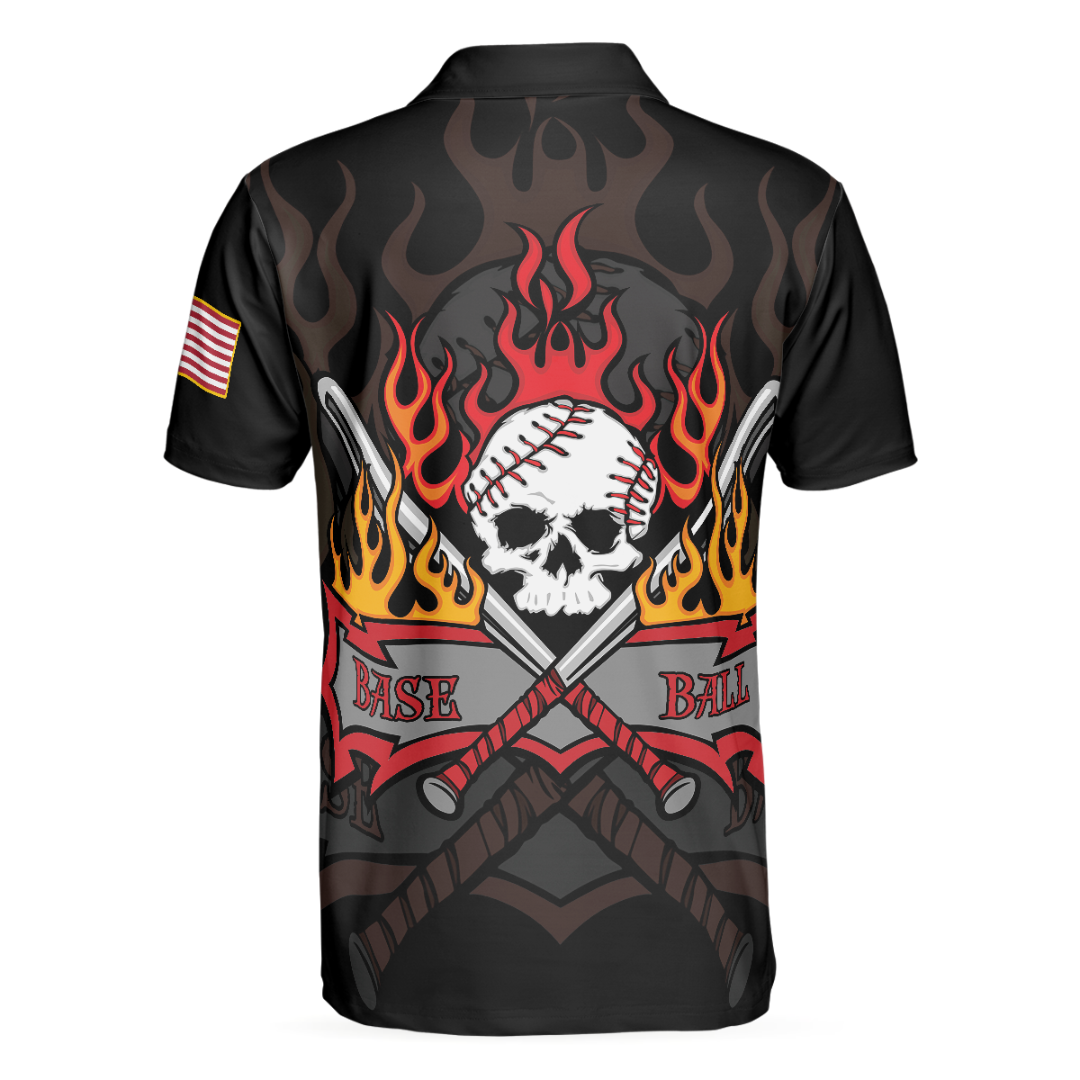 Flame Baseball Skull Men Polo Shirt, Baseball American Flag Polo Shirt, Best Baseball Shirt For Men, Gift For Baseball Lovers