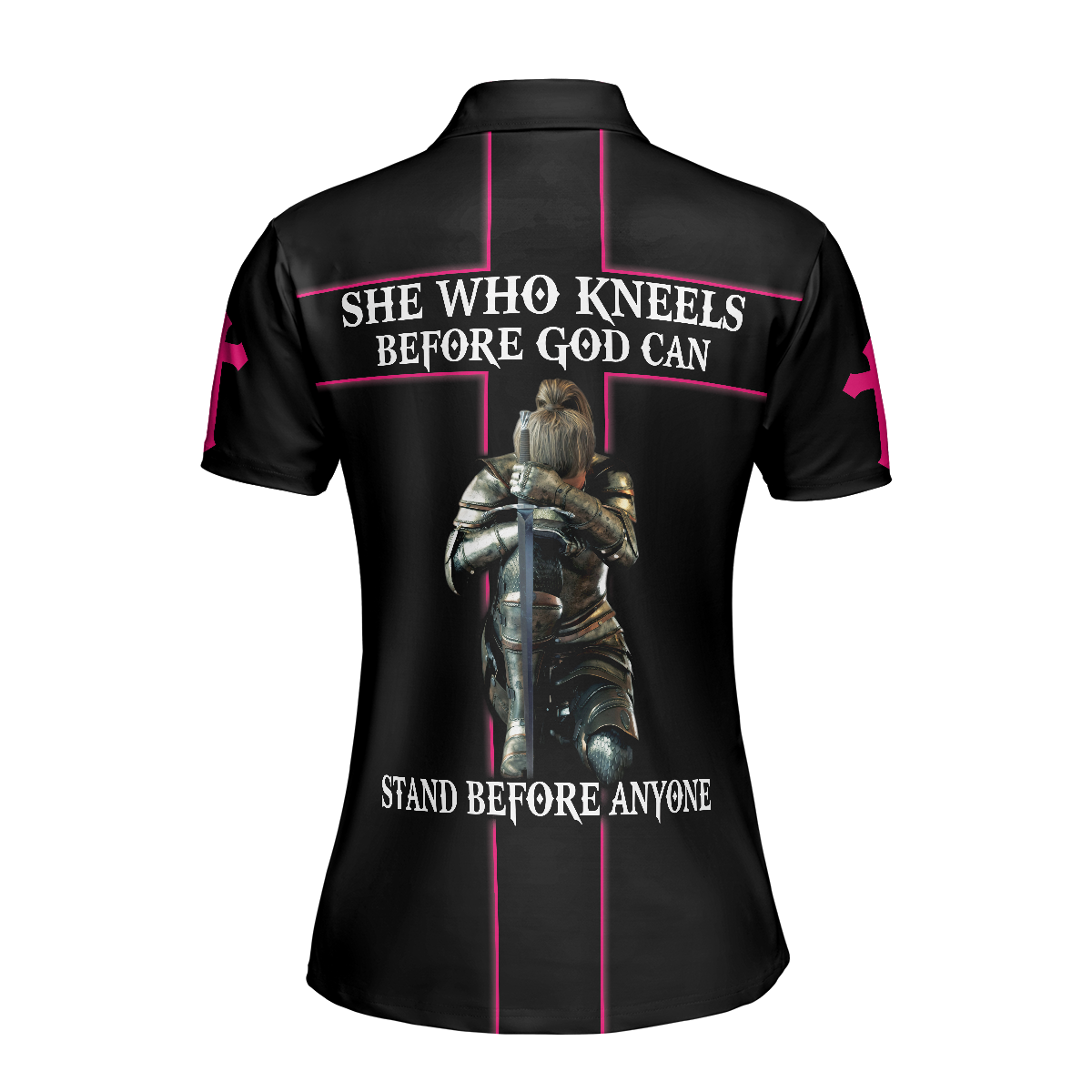 Women Warrior Polo Shirt, She Who Kneels Before God Can Stand Before Anyone Short Sleeve Women Polo Shirt - Best Gift Idea For Ladies, Women