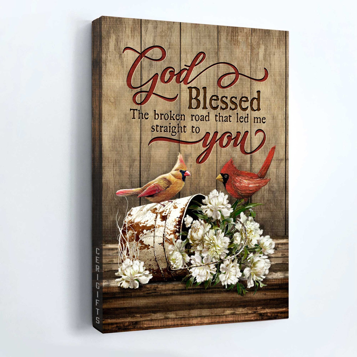 Jesus Portrait Canvas - Lovely cardinal painting, Gorgeous peony Portrait Canvas - Gift For Christian - God blessed the broken road Portrait Canvas