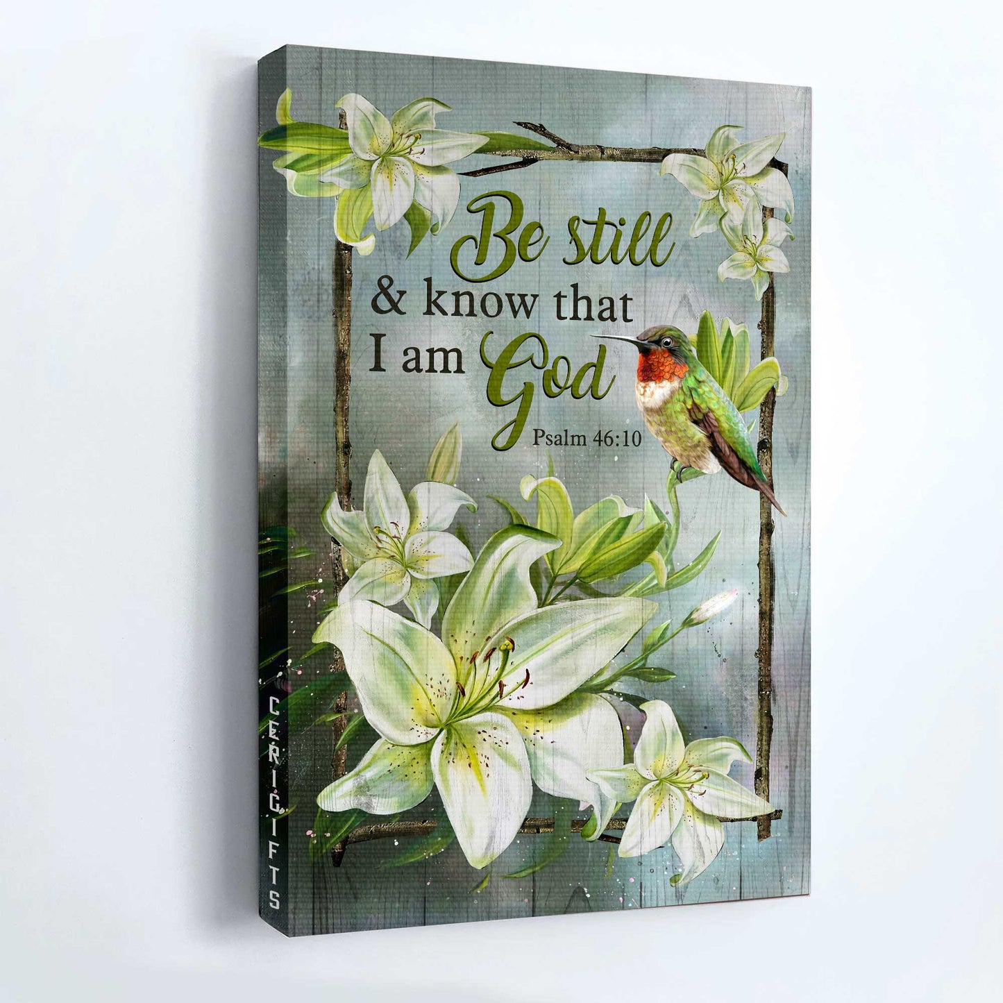 Jesus Portrait Canvas - Lily flower, Hummingbird painting, Still life painting Canvas - Gift For Christian - Be still and know that I am God Portrait Canvas