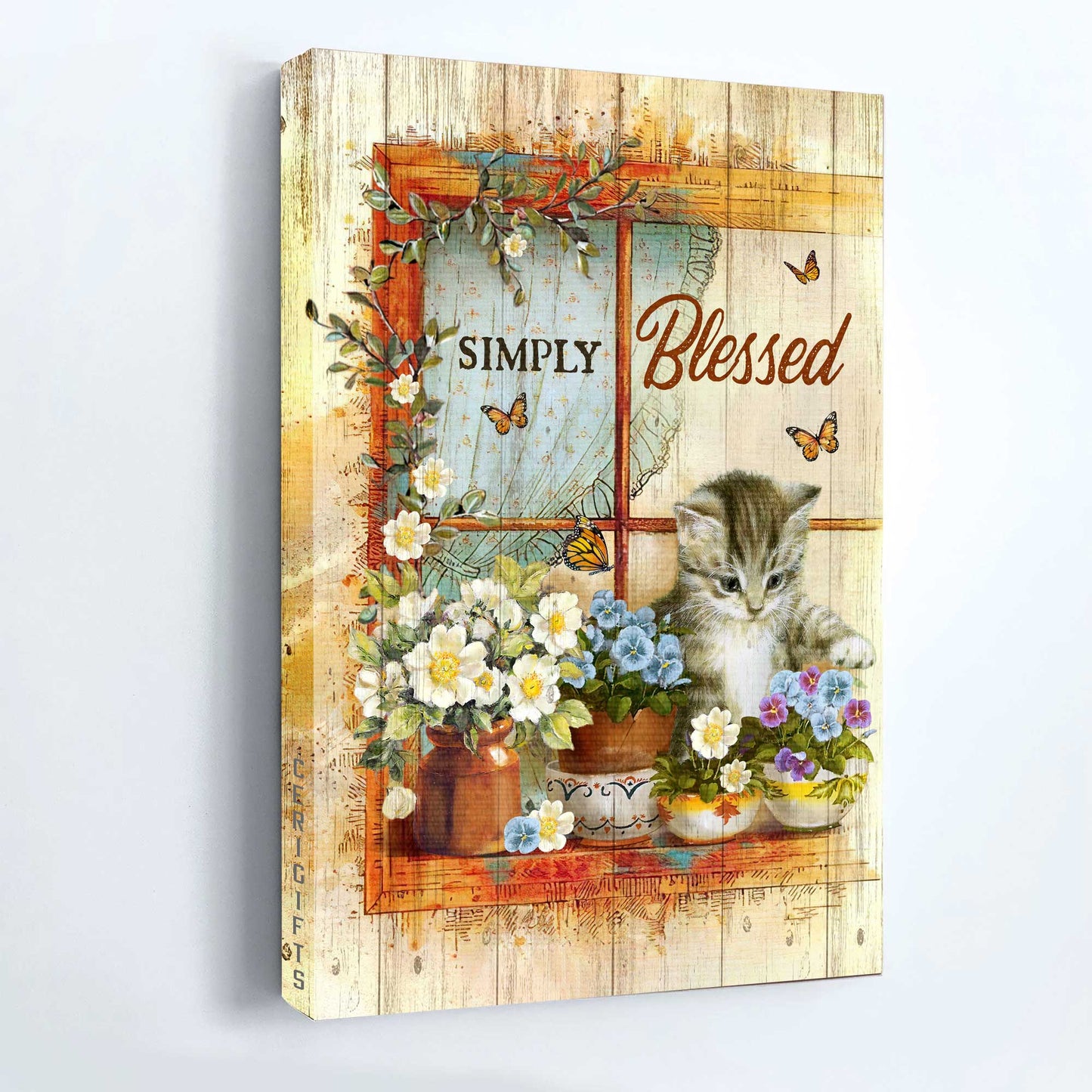 Jesus Portrait Canvas - Lively flower painting, Adorable kitten, Monarch butterfly Portrait Canvas - Gift For Christian - Simply blessed Portrait Canvas