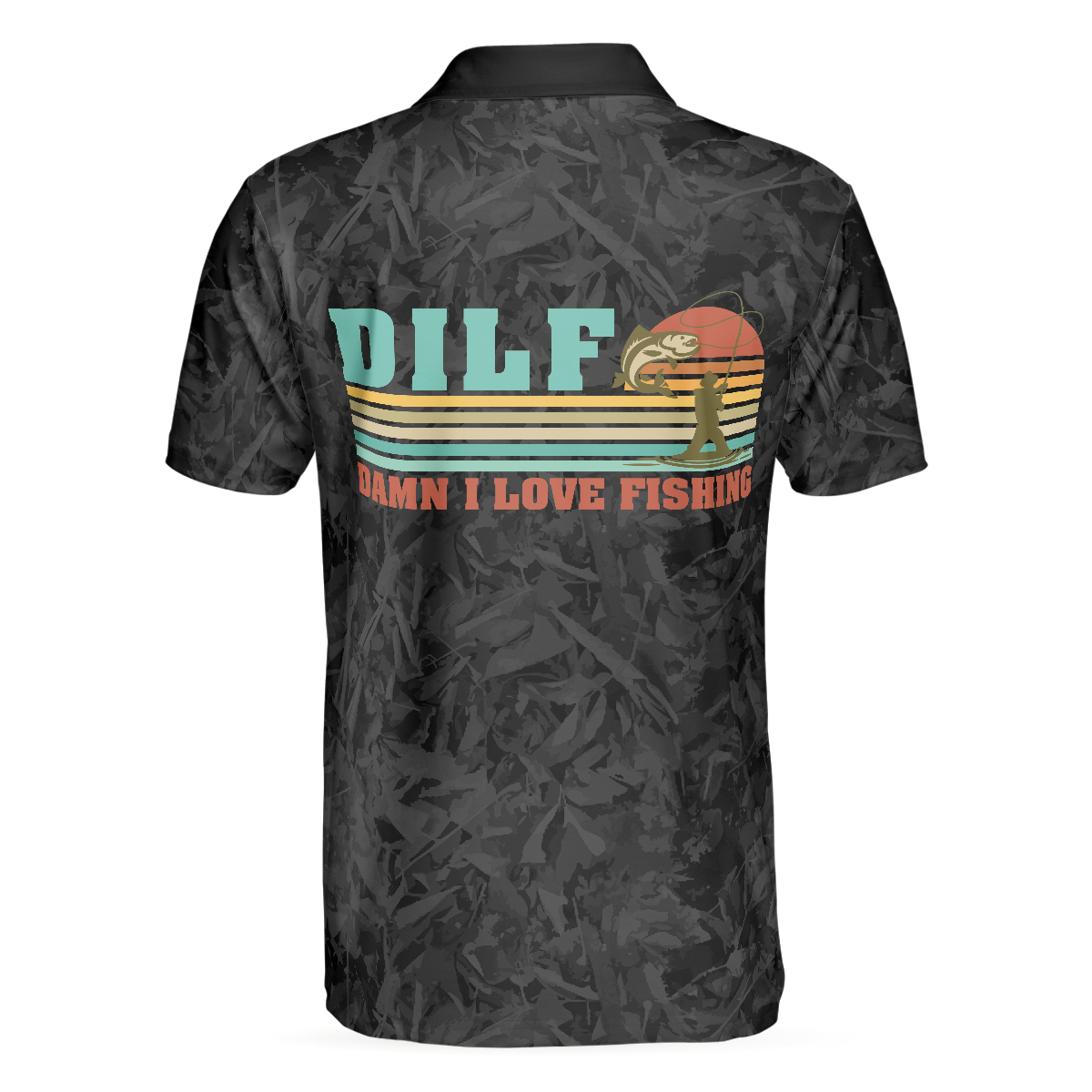 DILF Damn I Love Fishing Polo Shirt, Short Sleeve Black Fishing Shirt For Men, Best Gift For Men, Gift For Fishing Lovers