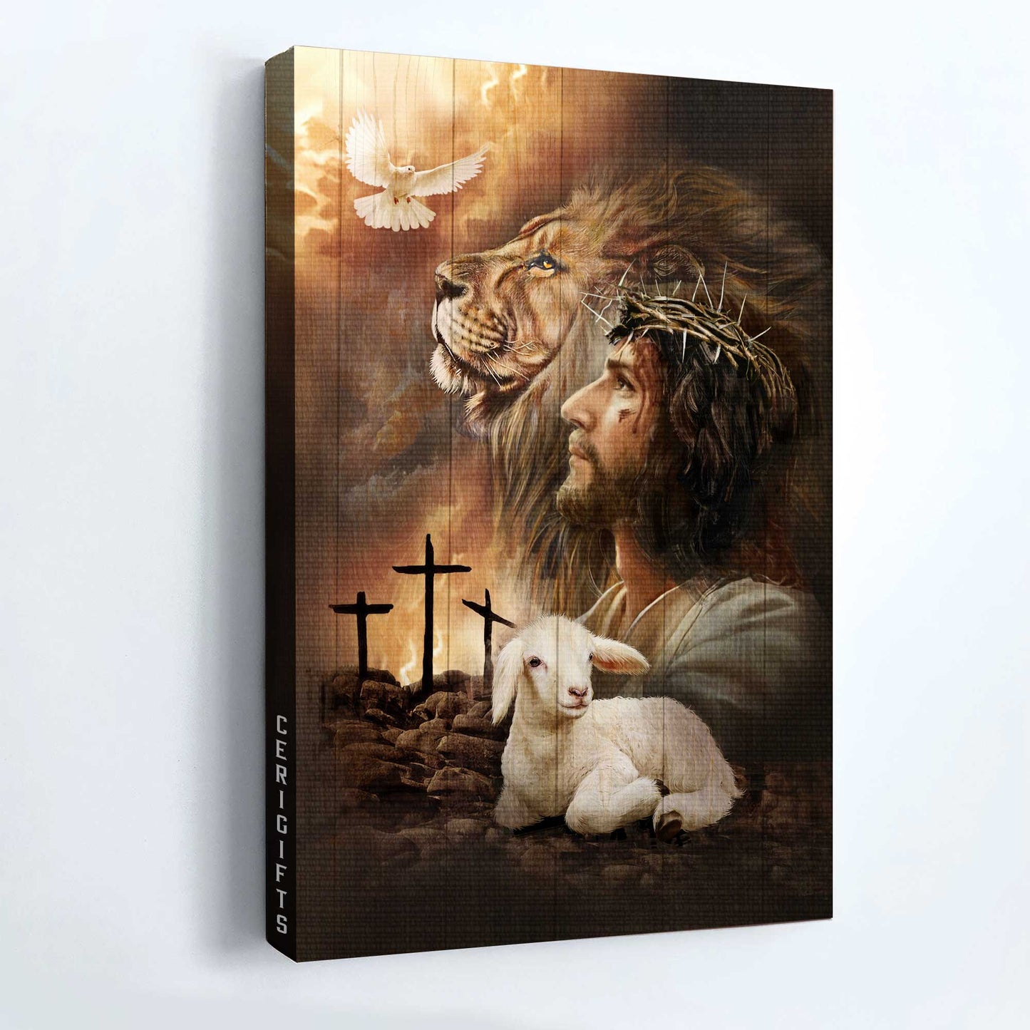 Jesus Portrait Canvas - Lion of Judah, Lamb of God, Dove of peace, Beautiful aspects of God Canvas - Gift for Christian Portrait Canvas