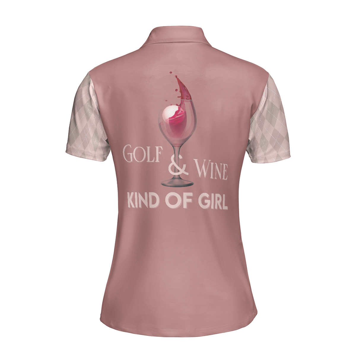 Pink Argyle Pattern Golf Women Polo Shirt, Golf & Wine Kind Of Girl Short Sleeves Shirt, Wine Golf Shirt For Ladies, Best Golf Shirt For Women Golfers