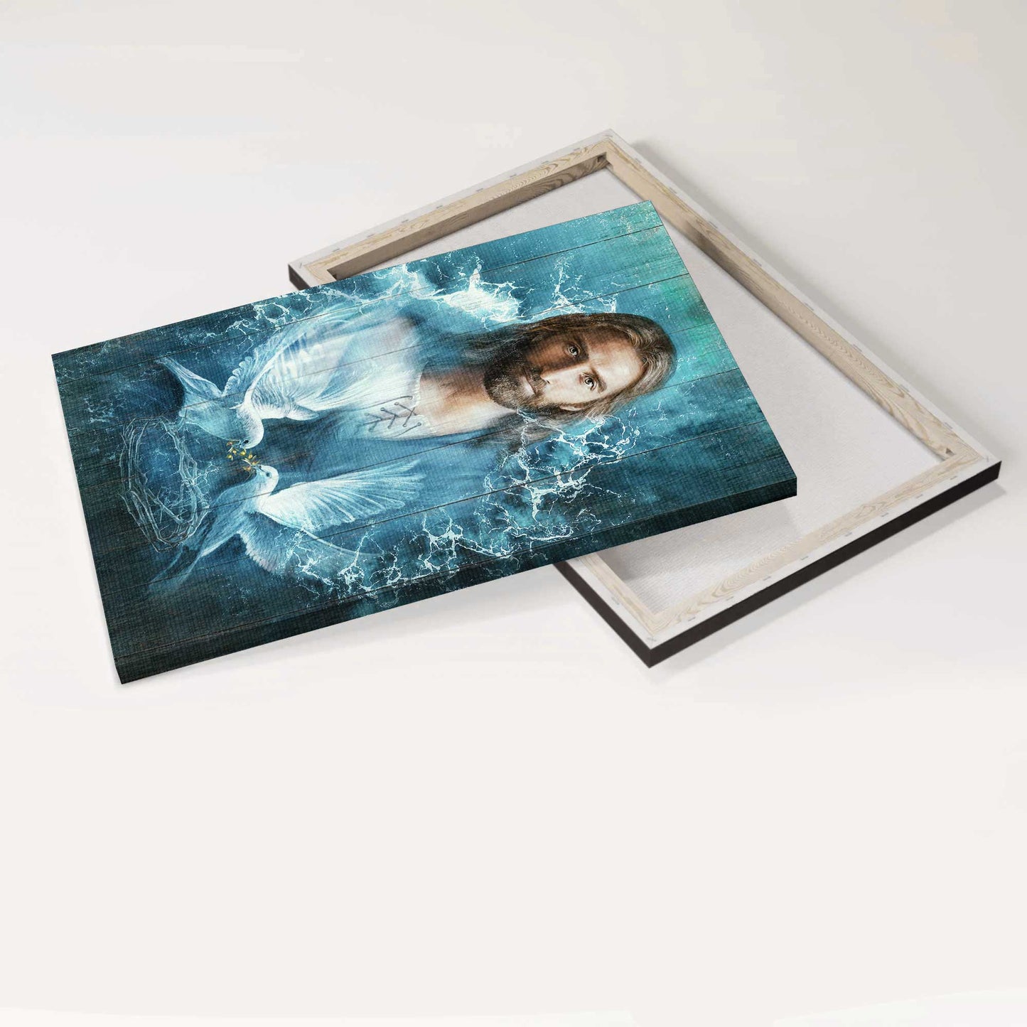 Jesus Portrait Canvas - Jesus painting, Bird couple, Blue water Portrait Canvas - Gift For Christian Jesus Portrait Canvas Prints, Christian Wall Art
