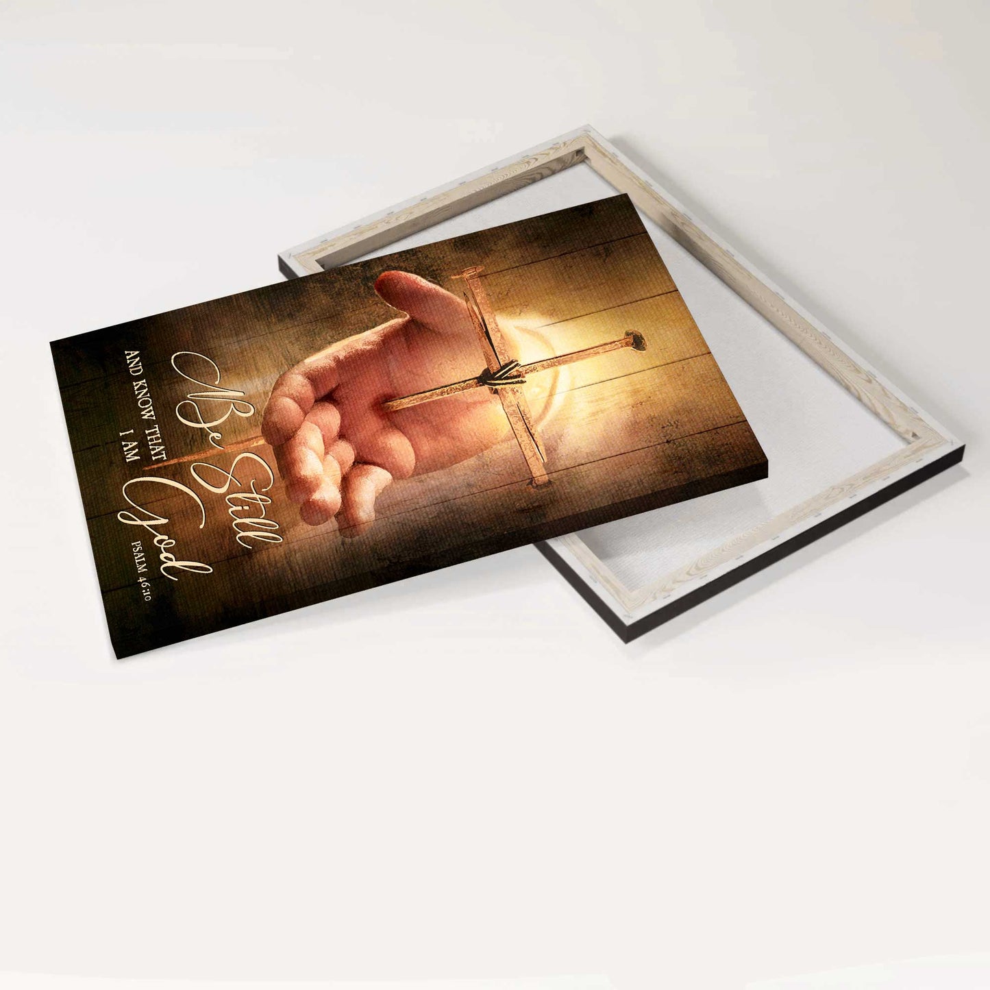 Jesus Portrait Canvas - Stunning Cross, Jesus's Hand Painting Canvas - Gift For Christian - Be Still And Know That I Am God Canvas
