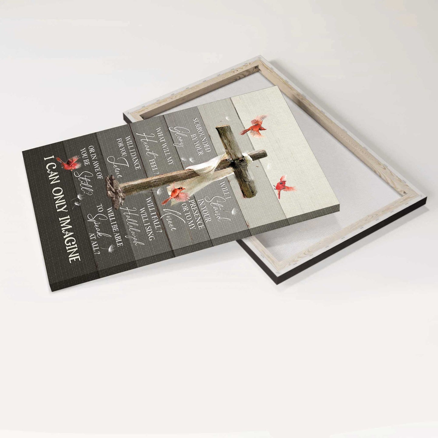 Jesus Portrait Canvas - Light black background, Wooden cross, Cardinal Canvas - Gift For Christian - I can only imagine Portrait Canvas