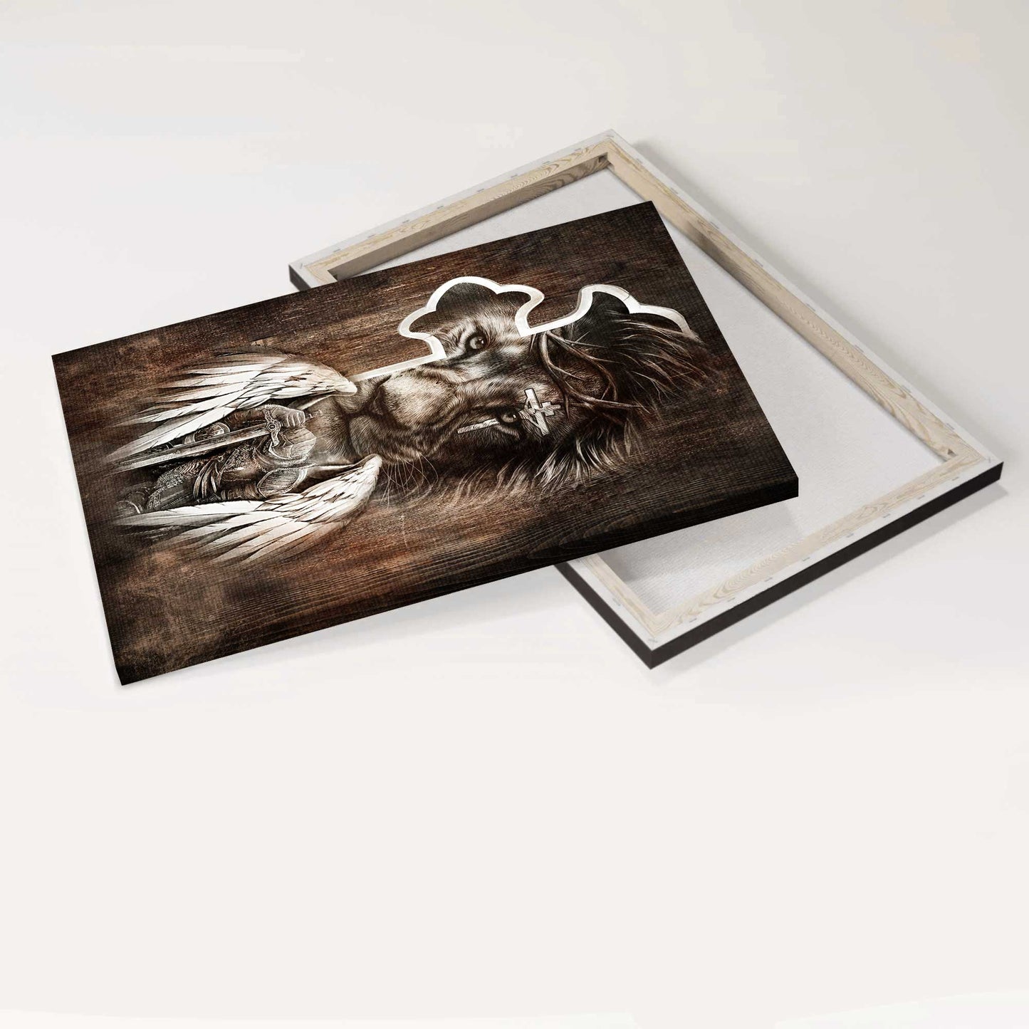 Jesus Portrait Canvas - Lion of Judah, Knight of God, Warrior with wings, Fight for Jesus Canvas - Gift for Christian Portrait Canvas