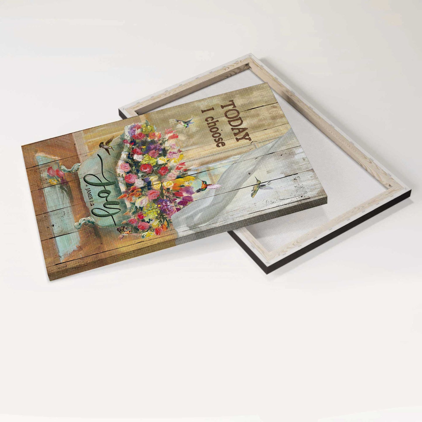 Jesus Portrait Canvas - Lovely hummingbird, Flowers in bathtub, Rose painting Canvas - Gift For Christian - Today I choose joy Portrait Canvas