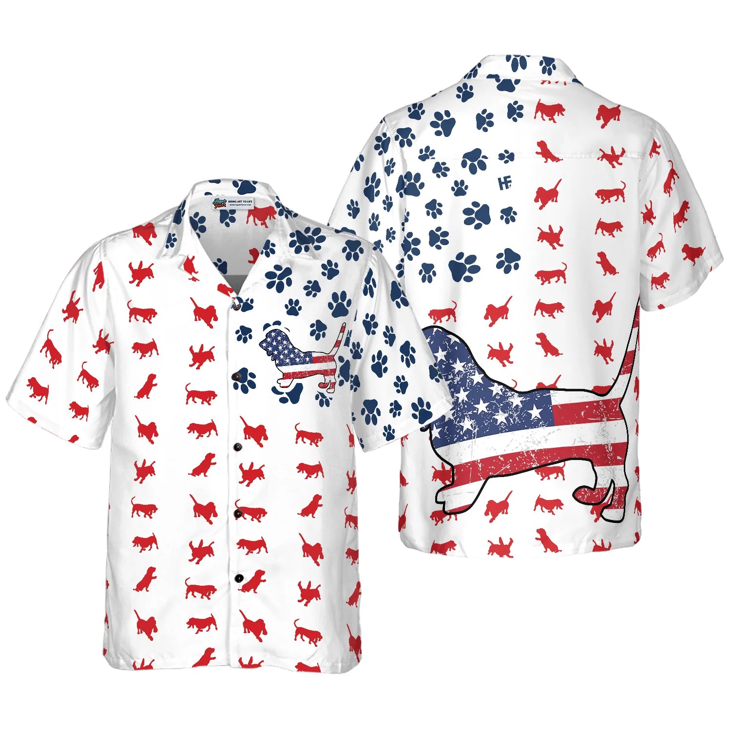 Basset Hound American Flag Hawaiian Shirt, Hawaiian Shirt Gifts For Men And Women, Perfect Gift For Basset Hound Lovers, Dog Lovers, Friends, Husband, Boyfriend, Family