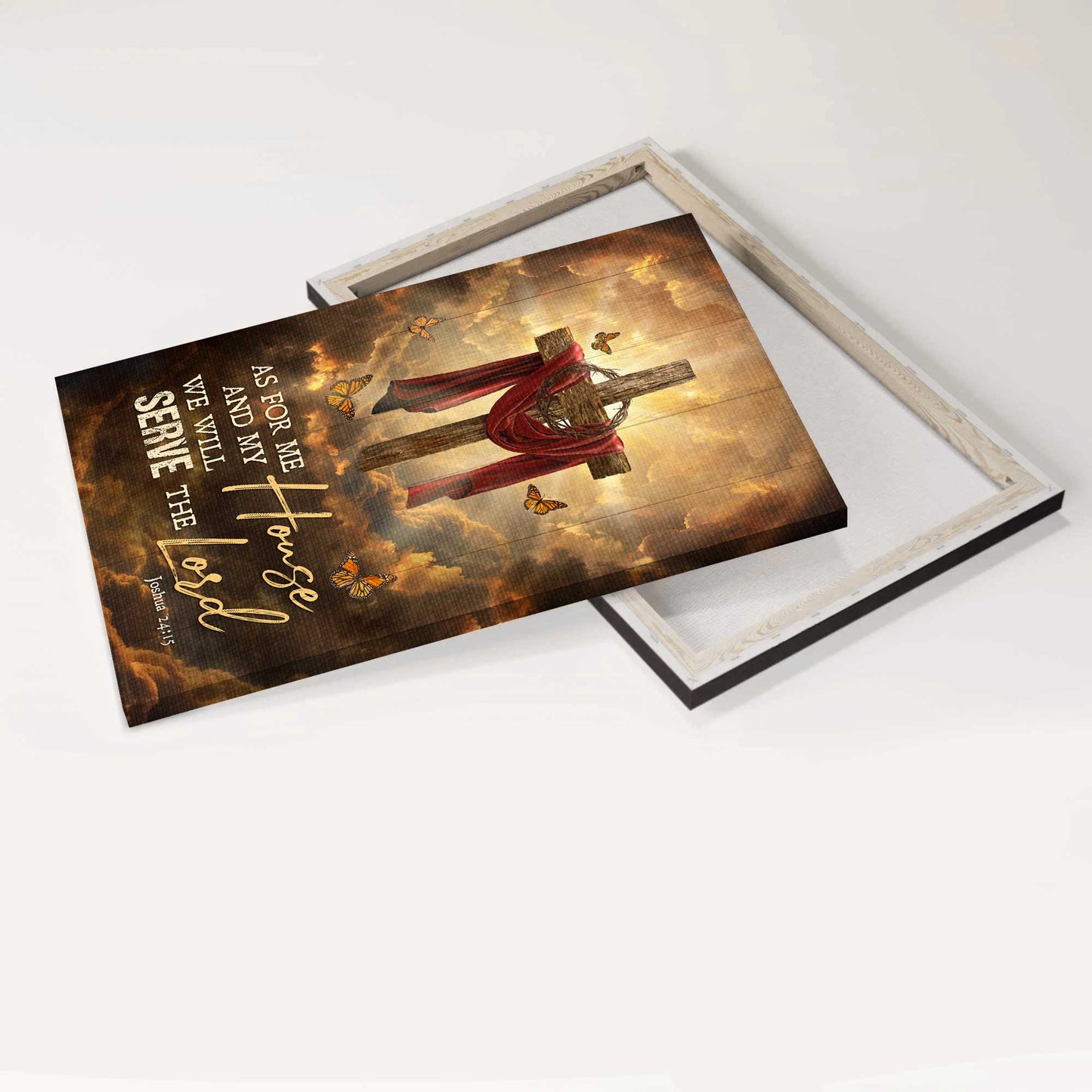 Jesus Portrait Canvas - Stunning Sunset, Big Cross, Monarch Butterfly Canvas - Gift For Christian - As For Me And My House Canvas
