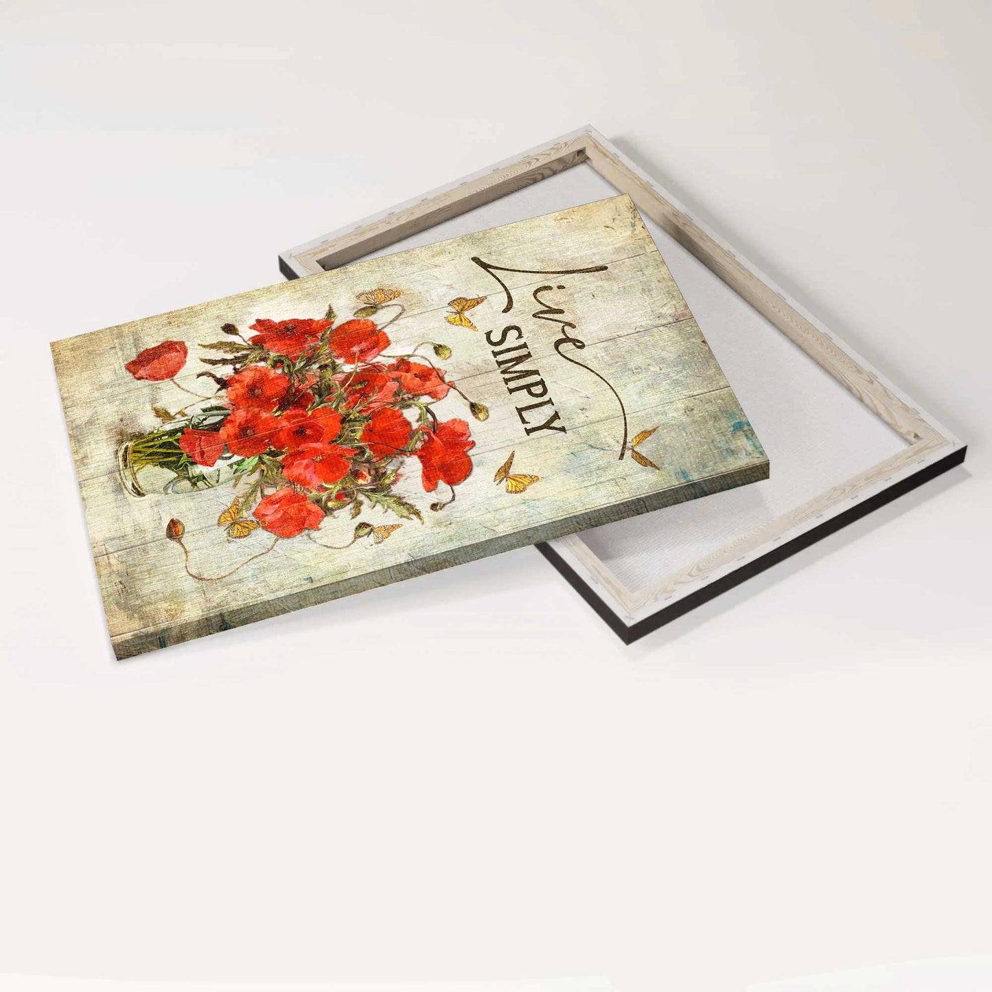 Jesus Portrait Canvas - Still Life, Poppy Flower, Yellow Butterfly Canvas - Gift For Christian - Live Simply Canvas