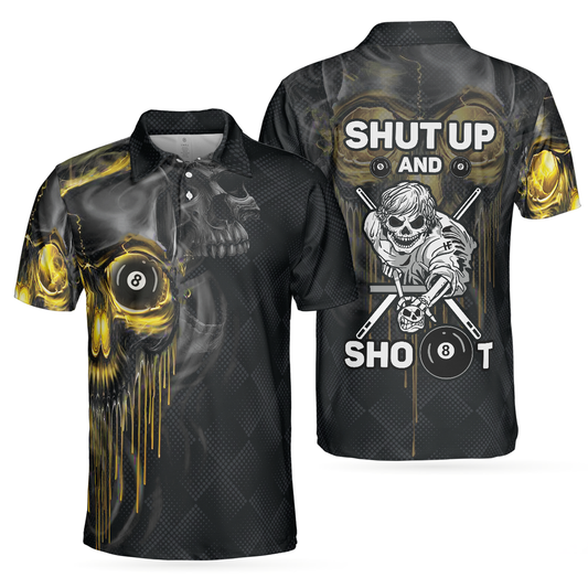 Skull Billiards Polo Shirt, Black Skull Billiards Shirt Design For Men, Scary Halloween Gift Idea - Perfect Gift For Men, Halloween, Billiard Lovers