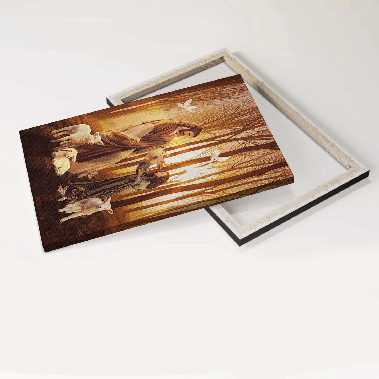 Jesus Portrait Canvas - Stunning Forest, Walking With Jesus, Little Girl, Lamb Of God, White Dove - Gift For Christian