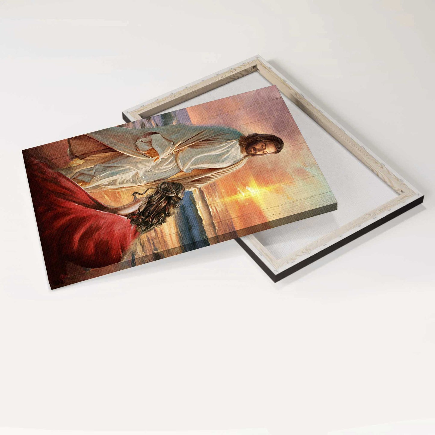 Jesus Portrait Canvas - On the beach, Beautiful sunset, Kneeling before God Portrait Canvas - Inspirational gift, Gift For Religious Christian