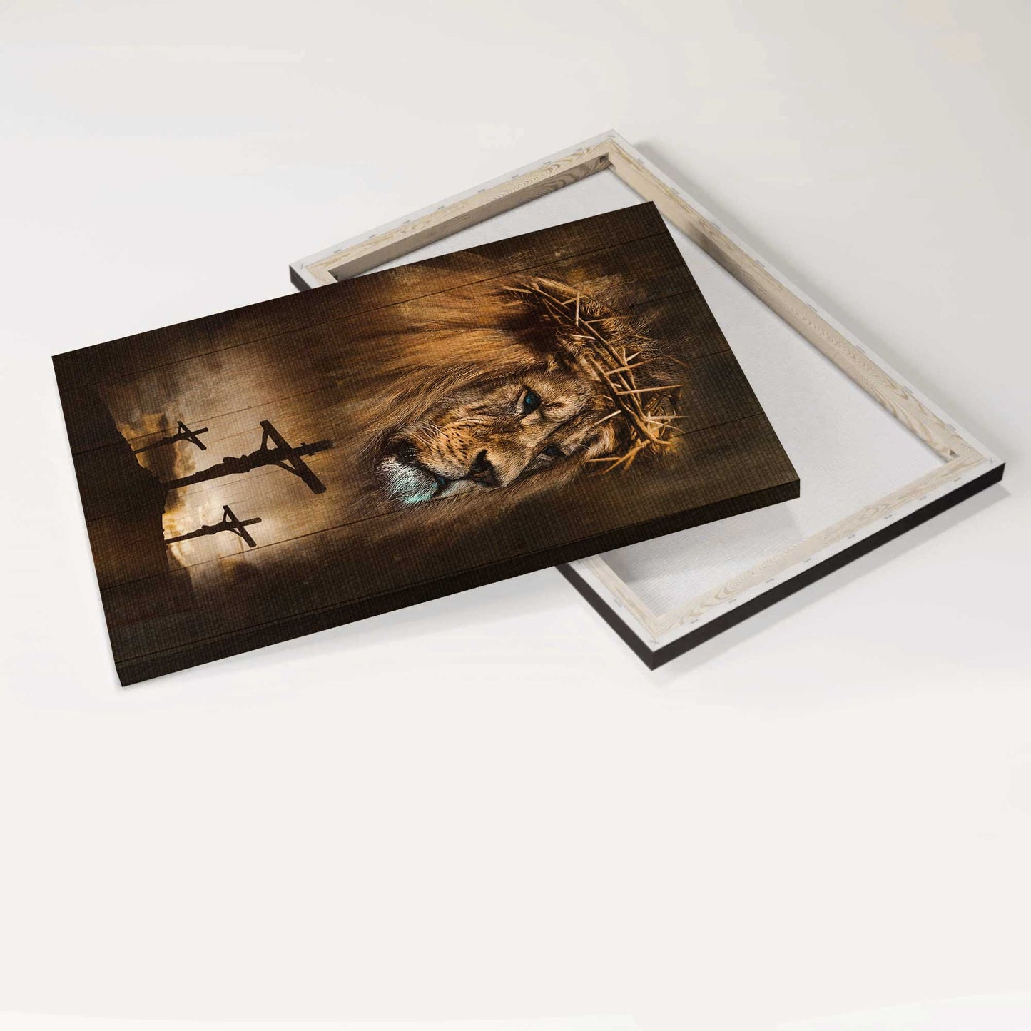 Jesus Portrait Canvas - Stunning Lion, Big Crown Of Thorn, Jesus On The Cross, Jesus Drawing Canvas - Gift For Christian