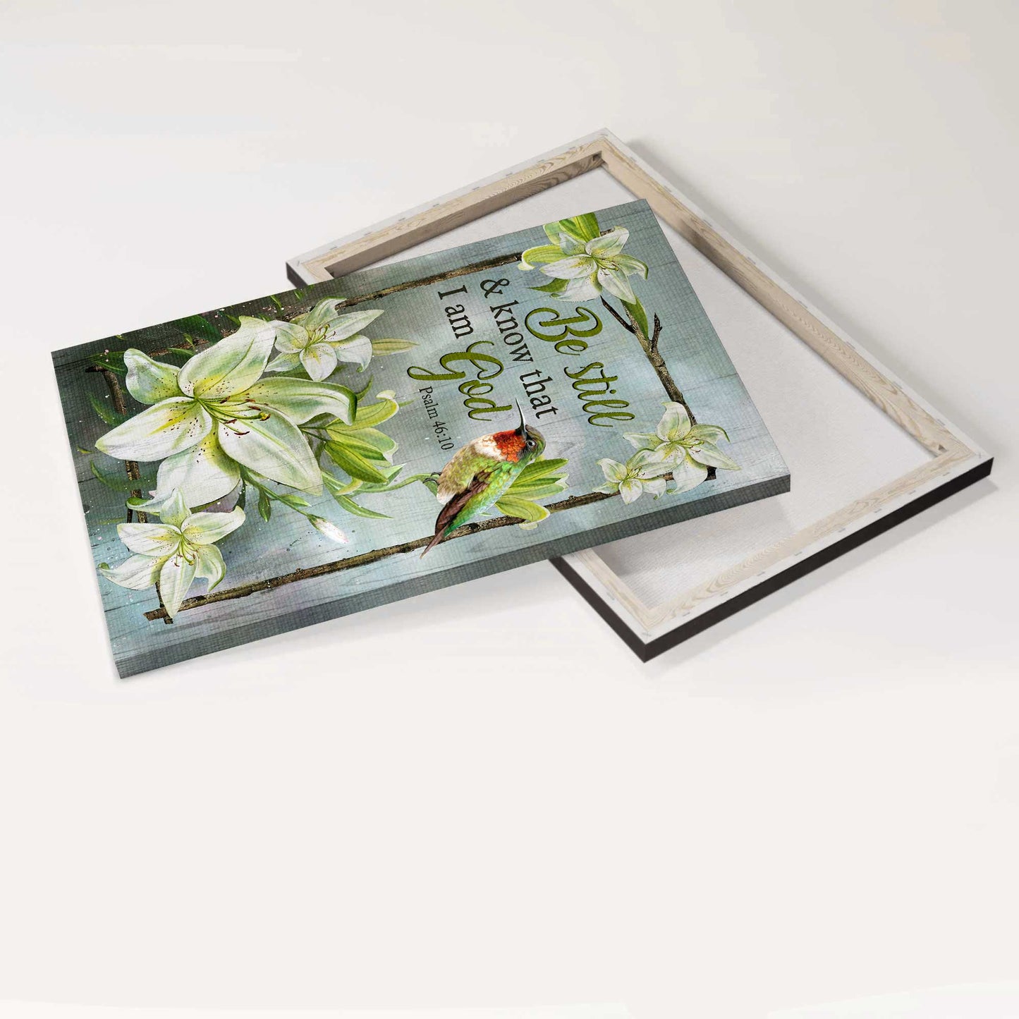 Jesus Portrait Canvas - Lily flower, Hummingbird painting, Still life painting Canvas - Gift For Christian - Be still and know that I am God Portrait Canvas