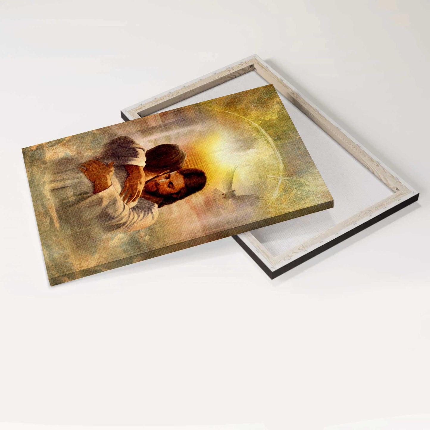 Jesus Portrait Canvas - Man hugging Jesus, Heaven's light, In the arms of Jesus Canvas - Gift for Christian Portrait Canvas