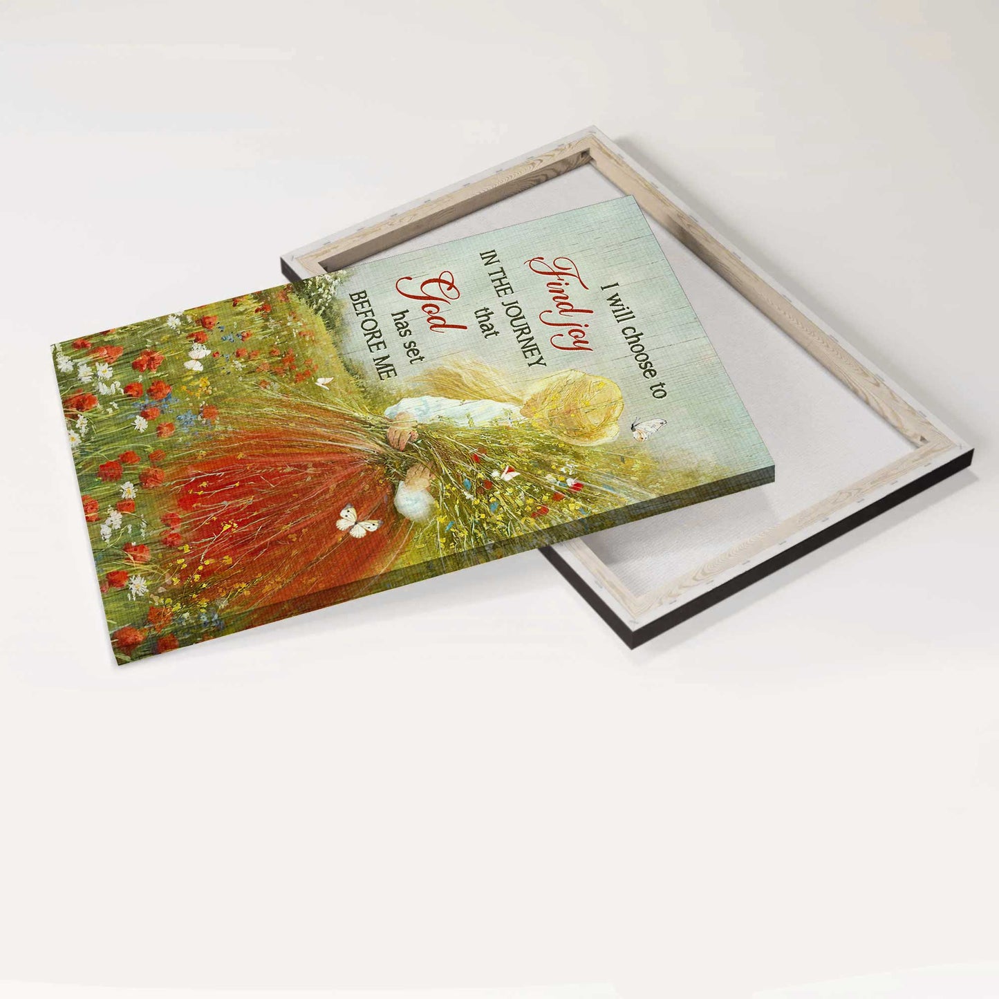 Jesus Portrait Canvas - Little girl, Brilliant flower garden Portrait Canvas - Gift For Christian - I will choose to find joy Portrait Canvas