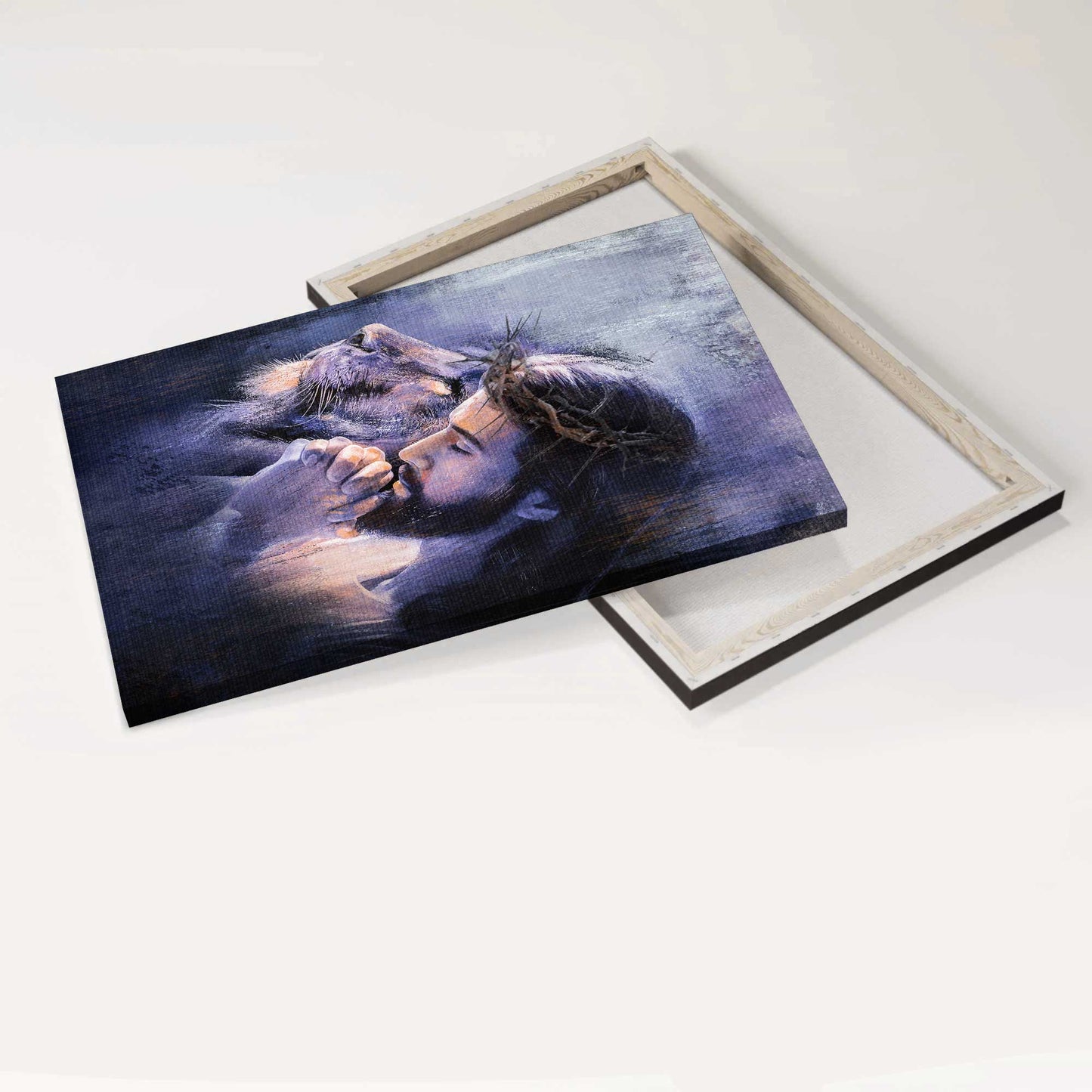 Jesus Portrait Canvas - Lion of Judah, Purple halo, Pray for healing, Crown of thorn Portrait Canvas - Gift For Christian Portrait Canvas
