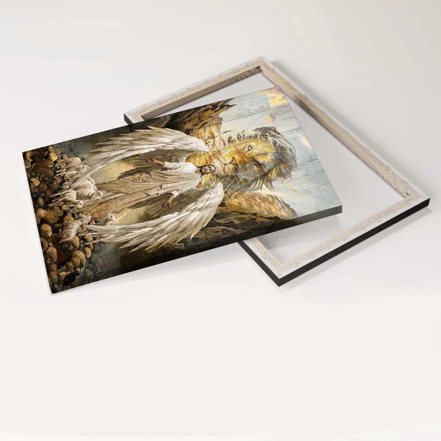 Jesus Portrait Canvas - Lord wings, Lion of Judah, Lambs of God, Desert valley Portrait Canvas - Gift For Christian Portrait Canvas Prints, Christian Wall Art