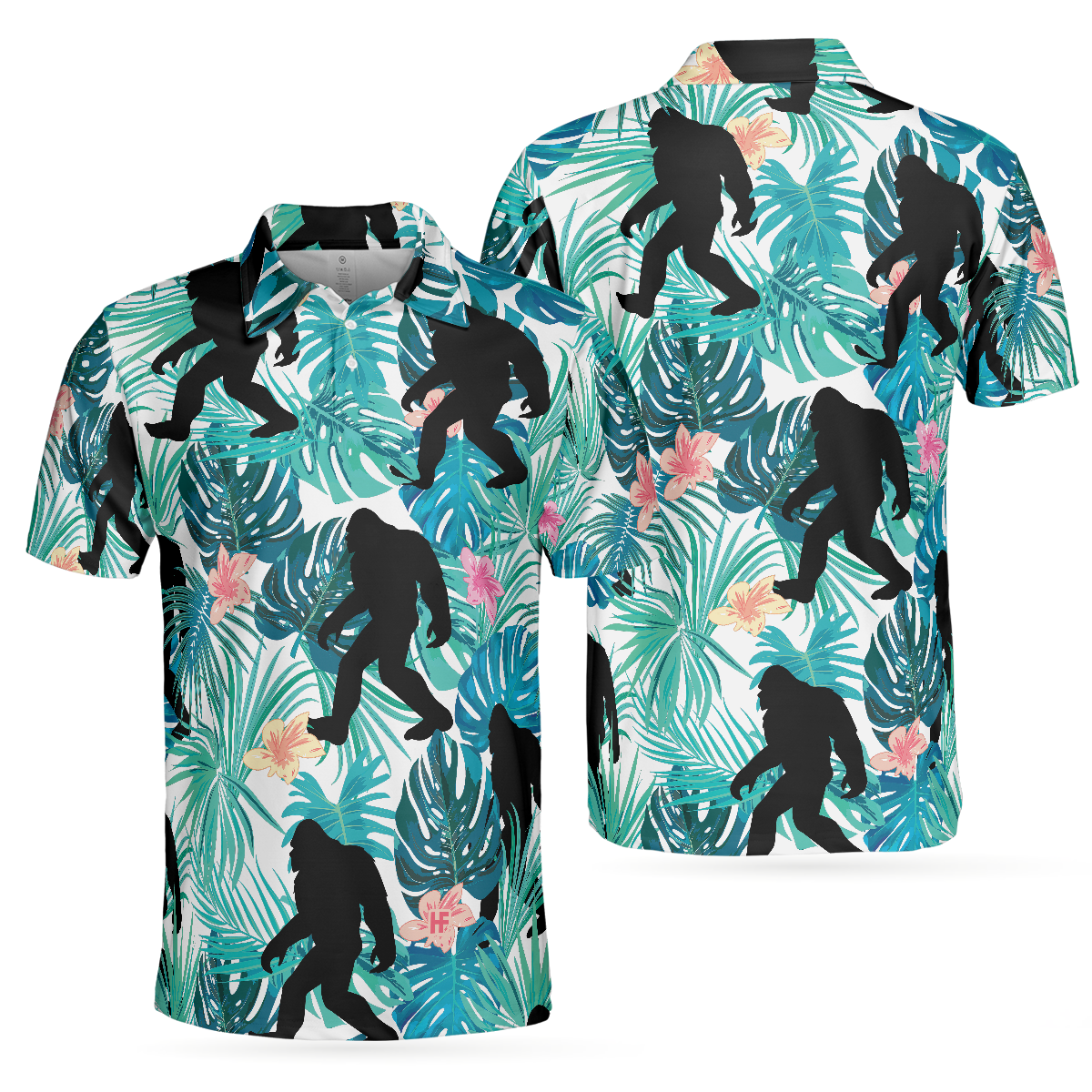 Bigfoot Tropical Short Sleeve Men Polo Shirt, Floral And Leaves Polo Shirt, Best Bigfoot Shirt For Men