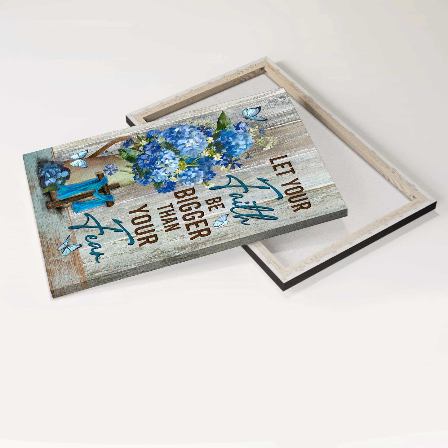 Jesus Portrait Canvas - Stunning Flower Painting, Blue Butterfly Canvas - Gift For Christian - Let Your Faith Be Bigger Than Your Fear Canvas