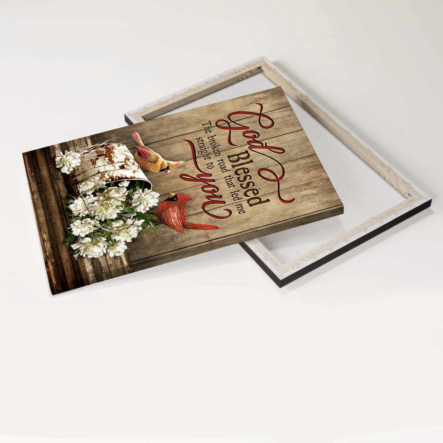 Jesus Portrait Canvas - Lovely cardinal painting, Gorgeous peony Portrait Canvas - Gift For Christian - God blessed the broken road Portrait Canvas