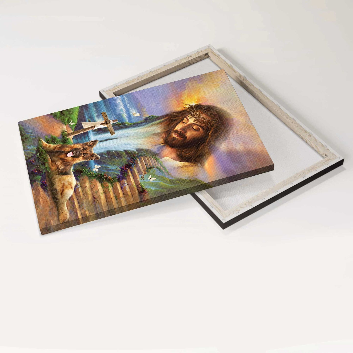 Jesus Portrait Canvas - Lovely German Shepherd, Gorgeous Jesus painting, Beautiful path to heaven Portrait Canvas - Gift For Christian Portrait Canvas Prints, Christian Wall Art