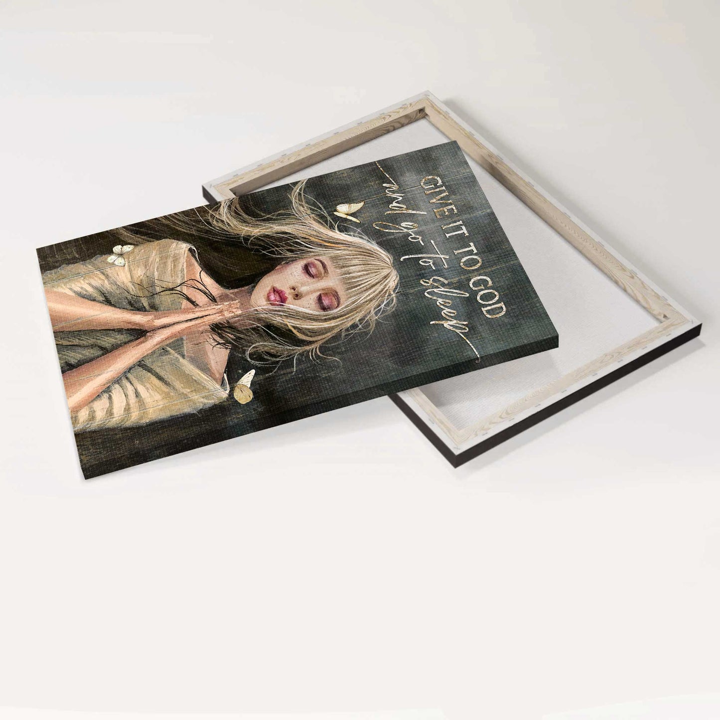 Jesus Portrait Canvas - Praying girl, Beautiful girl, Dark background Canvas - Gift for Christian - Give it to God Portrait Canvas Prints, Christian Wall Art